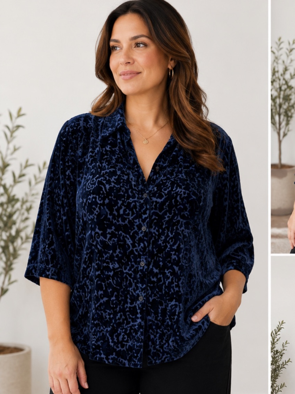 Elisabeth liz Claiborne burnout velvet slik tunic 18 blue gothic whimsigoth